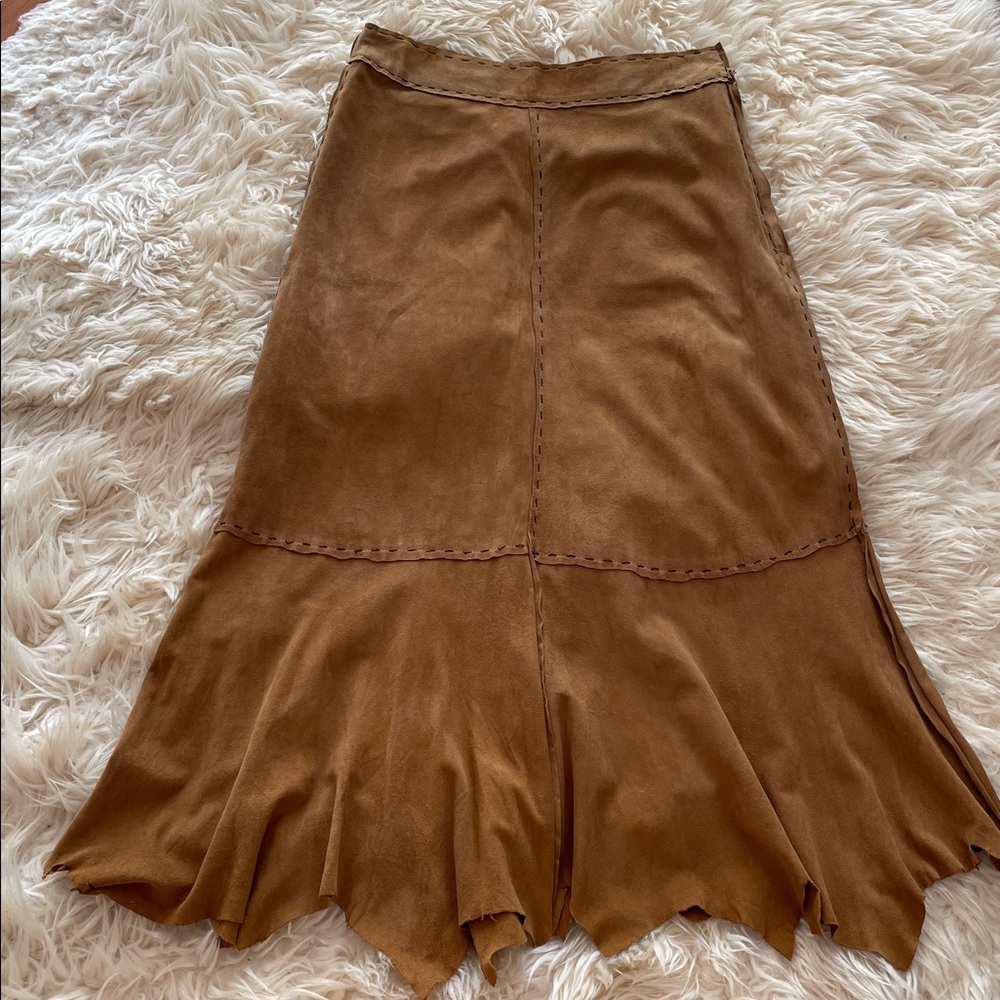 VTG.Easton Pearson Elegant Gold Brown Kid Suede Silk Lining Maxi Skirt - Picture 7 of 12